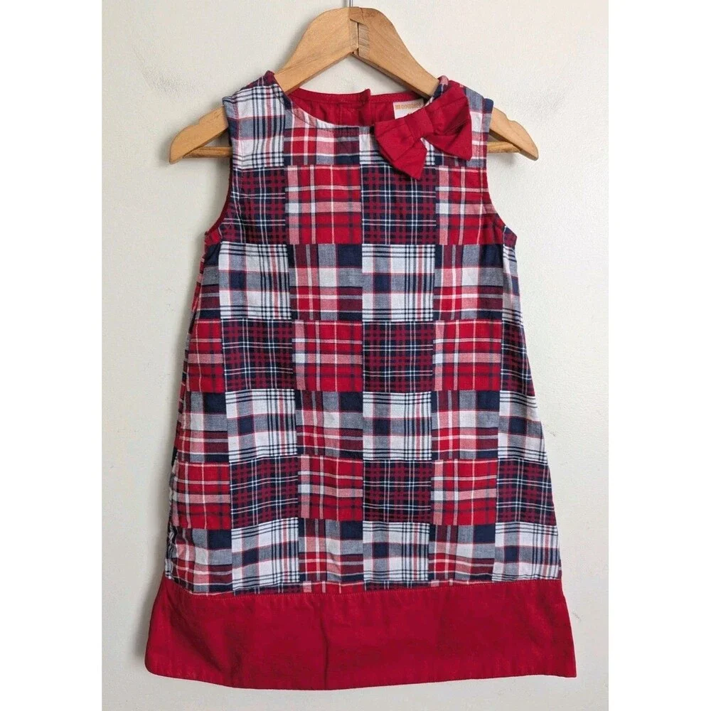Gymboree Girls 4T Plaid Madras Patchwork Jumper Dress Red White Blue Patriotic