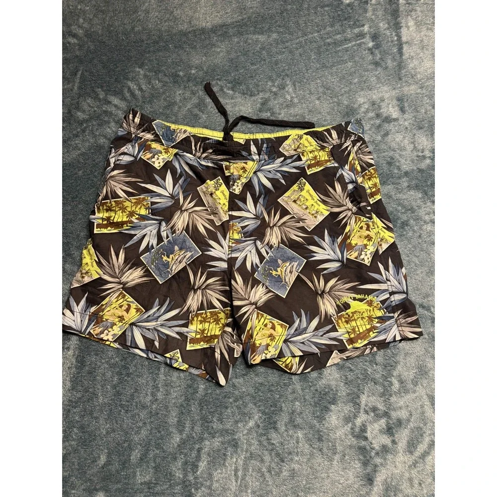 Tommy Bahama Tropical Hawaiian Print Swim Trunks Large Men Black Hula Marlin