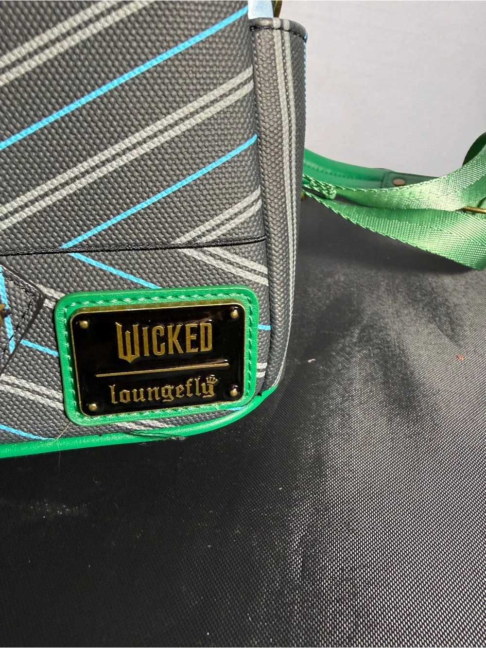 Loungefly Wicked Gray Mini Backpack with Green & Blue Accents