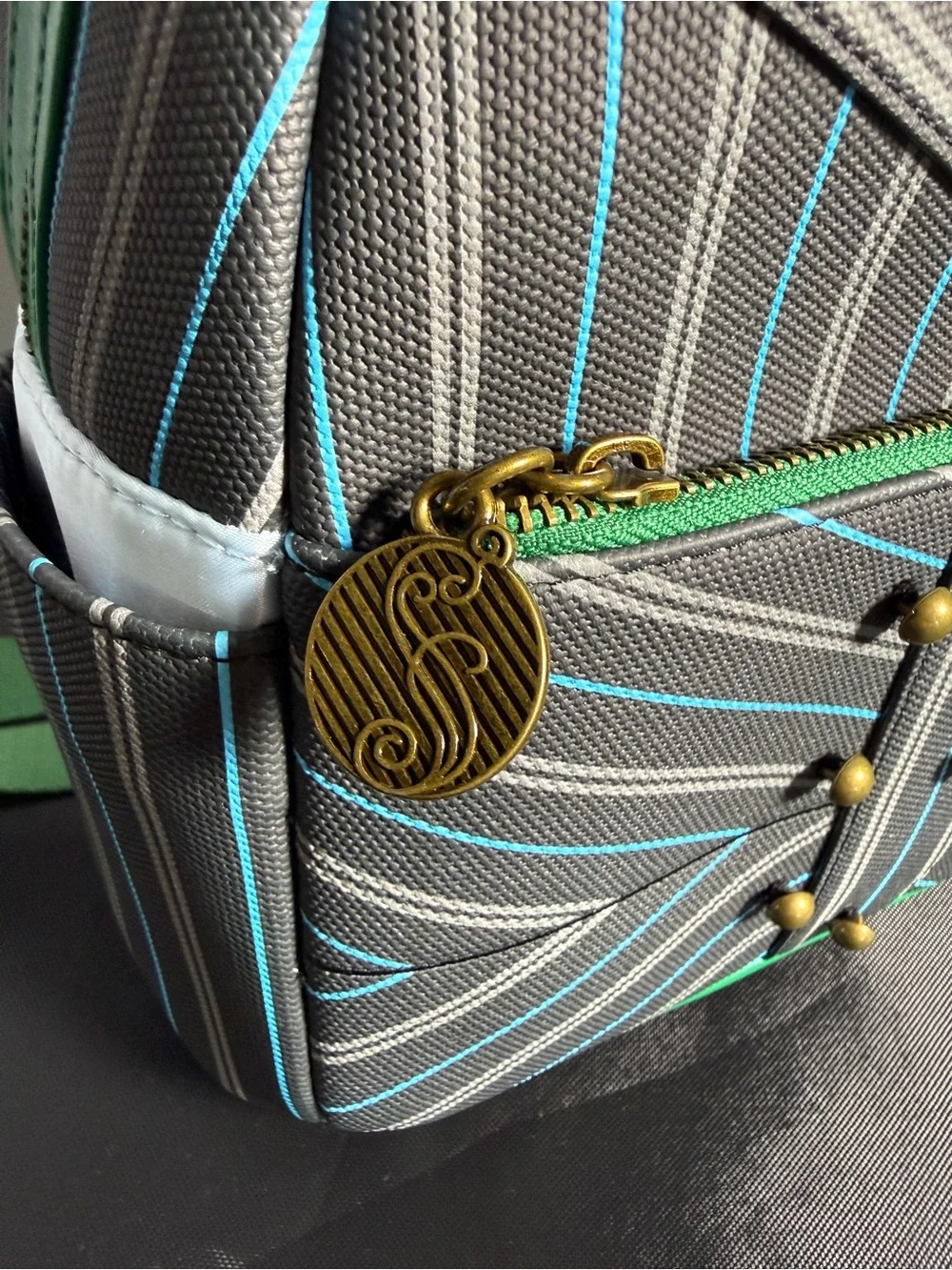 Loungefly Wicked Gray Mini Backpack with Green & Blue Accents
