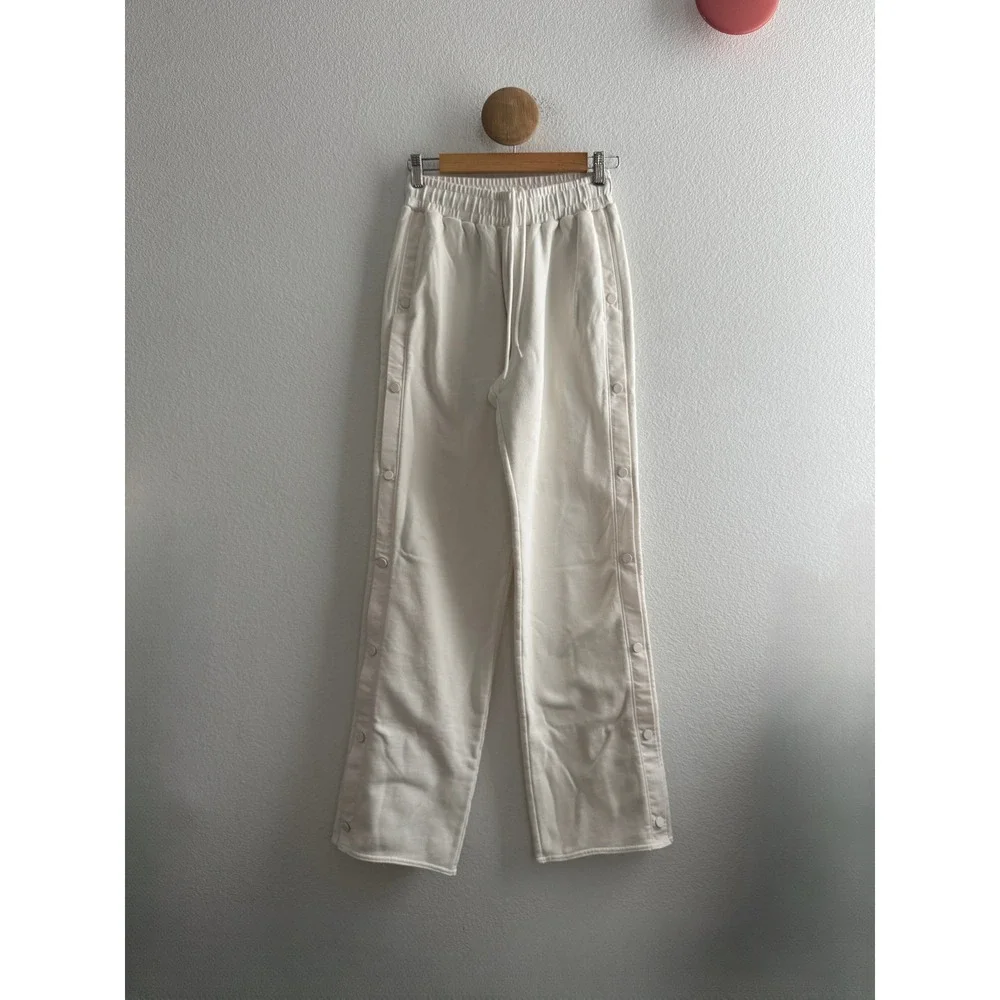 Alo Yoga White Wide Leg Snap Side Sweatpants Fleece Lounge Pants Size Small
