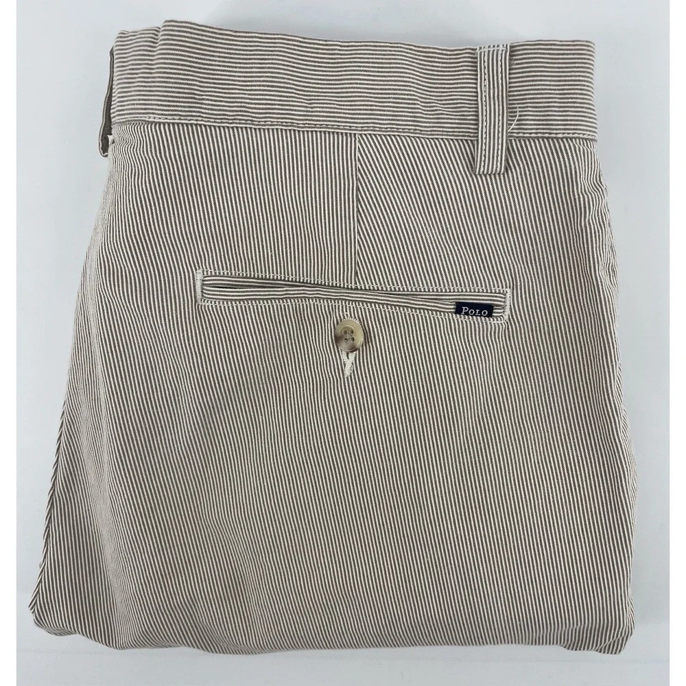 Polo Ralph Lauren Shorts Mens 33 Tan White Micro Stripe Seersucker 11