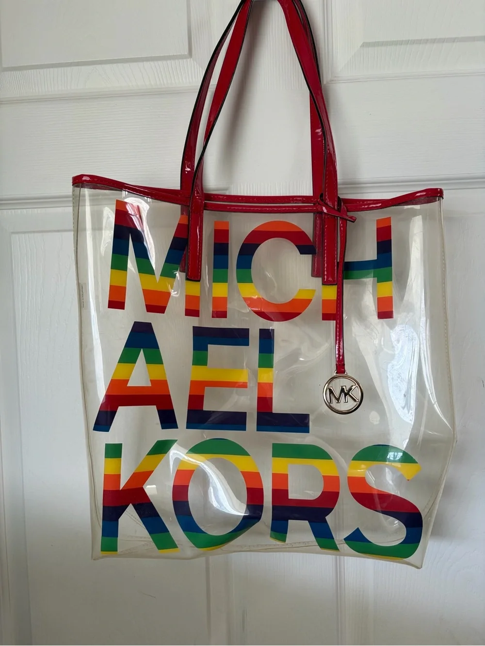 Michael Kors Clear Rainbow Logo Tote — Red Trim Pride Edition