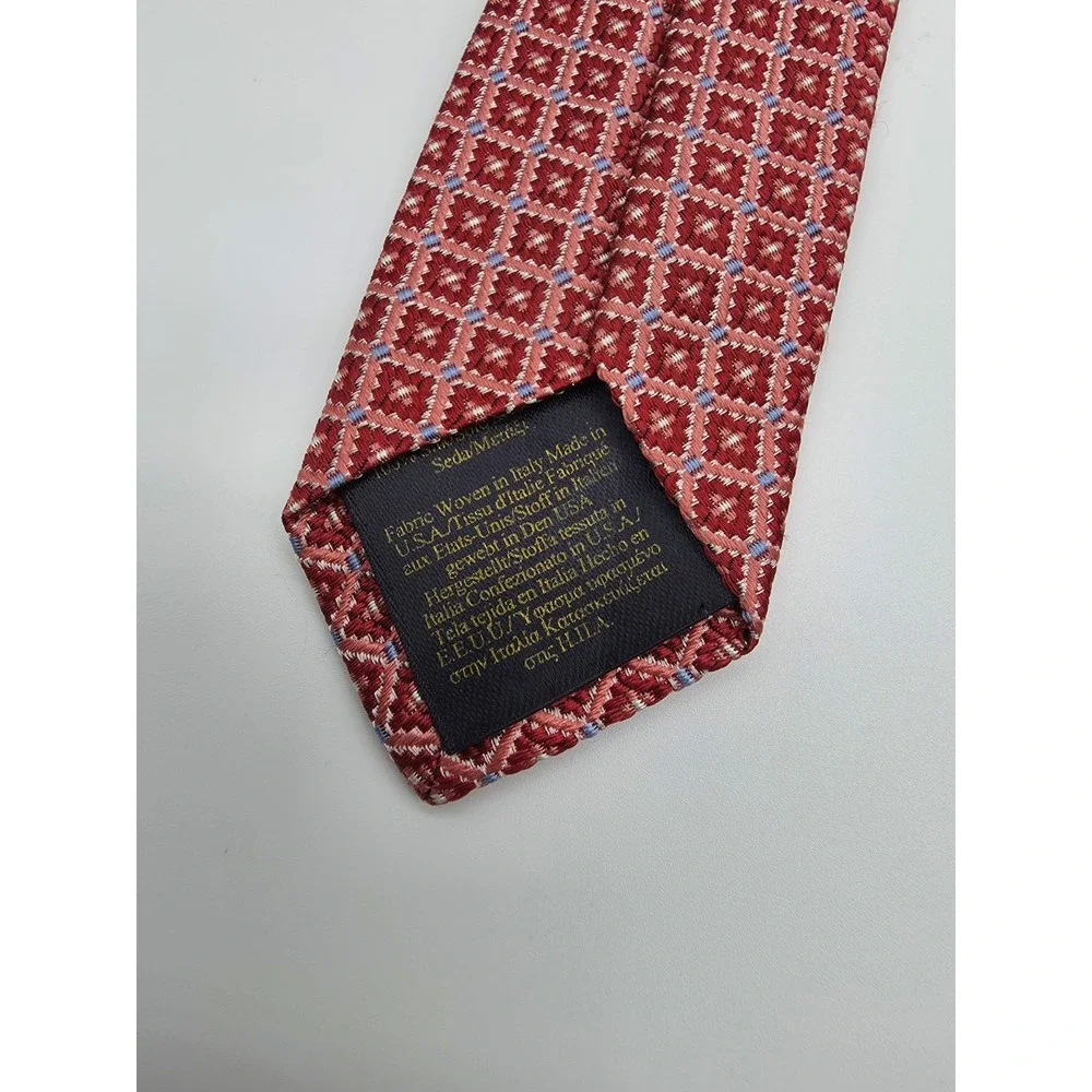 Brooks Brothers Red Pink Blue Geometric 100% Silk Tie 57