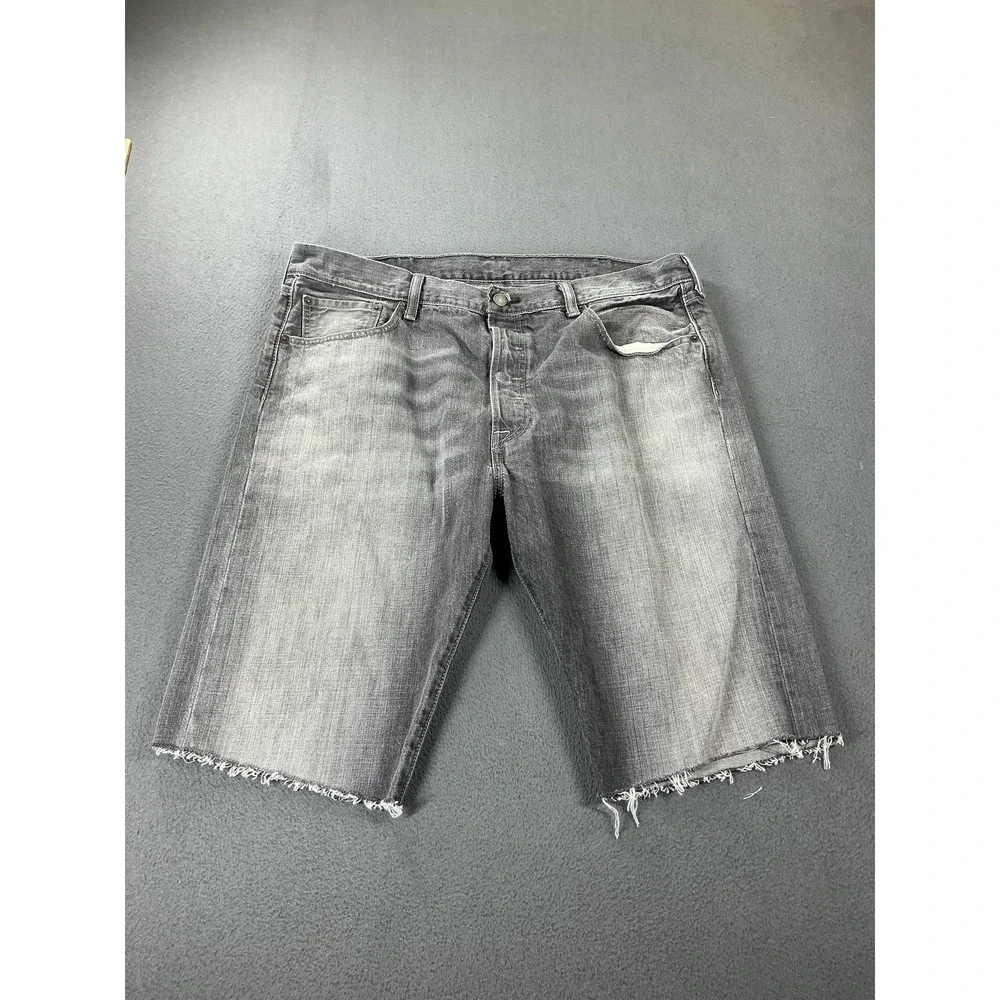 Levi's Shorts Mens 38 Gray 501 Bermuda Frayed Hem Cutoff Stone Wash Distressed