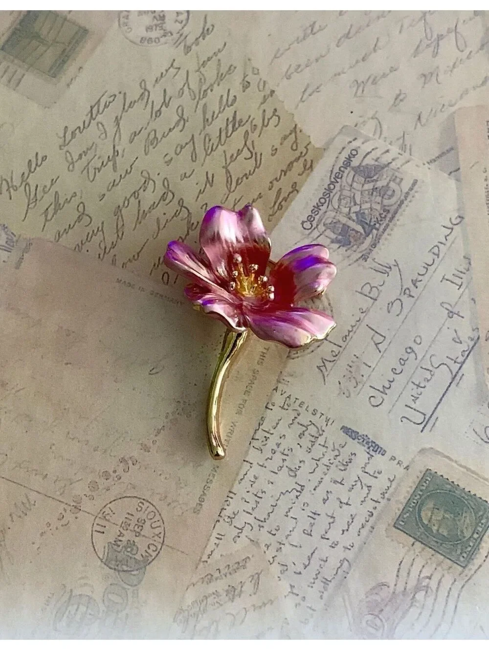 Charming Pink & Purple Flower Enamel Brooch Pin - Floral Jewelry Accessory