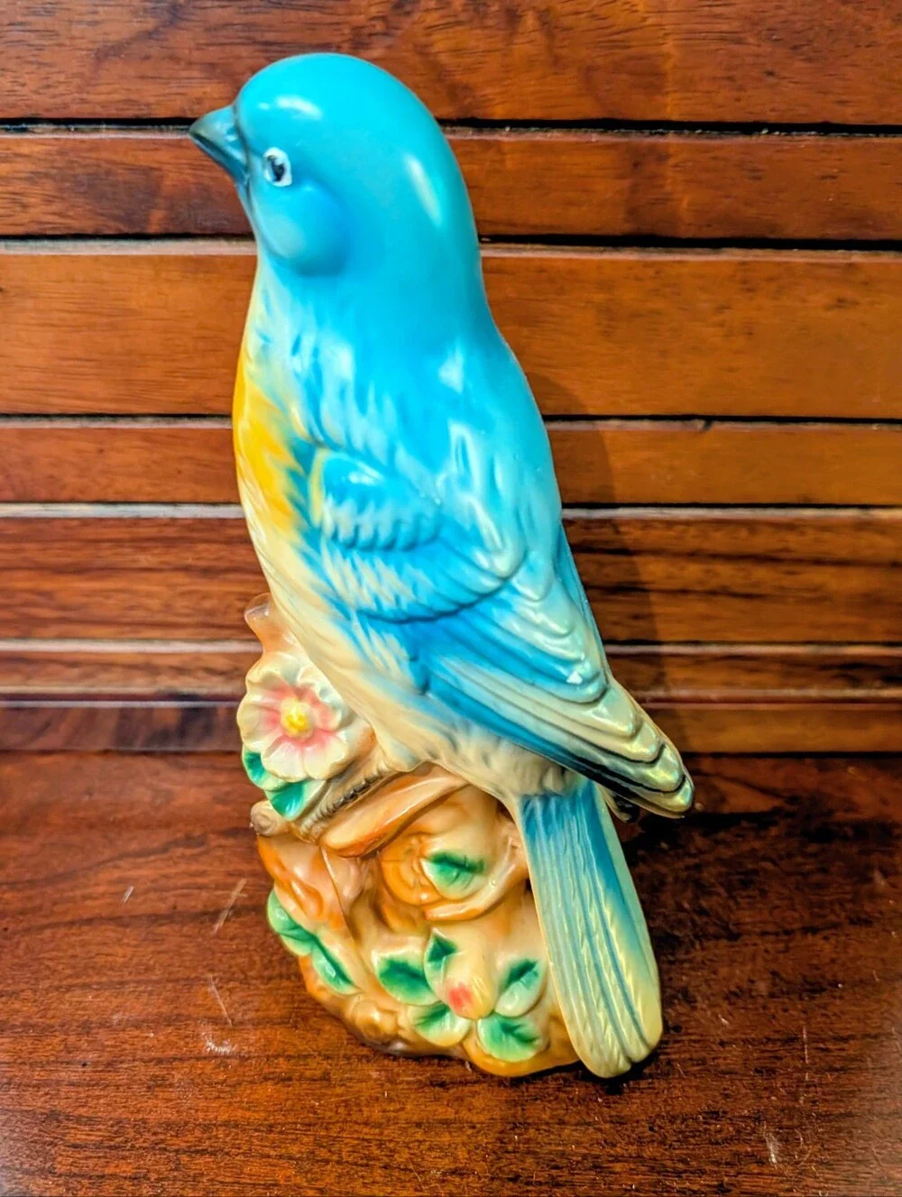 Vintage Ceramic Blue and Yellow Songbird Figurine for Bird Lovers