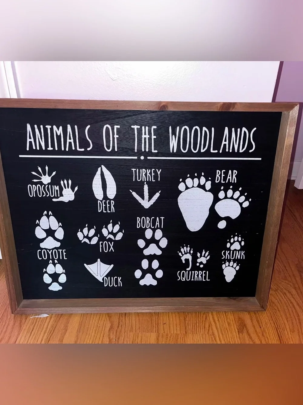 Woodland Animals Wall Decor Sign - Black and White