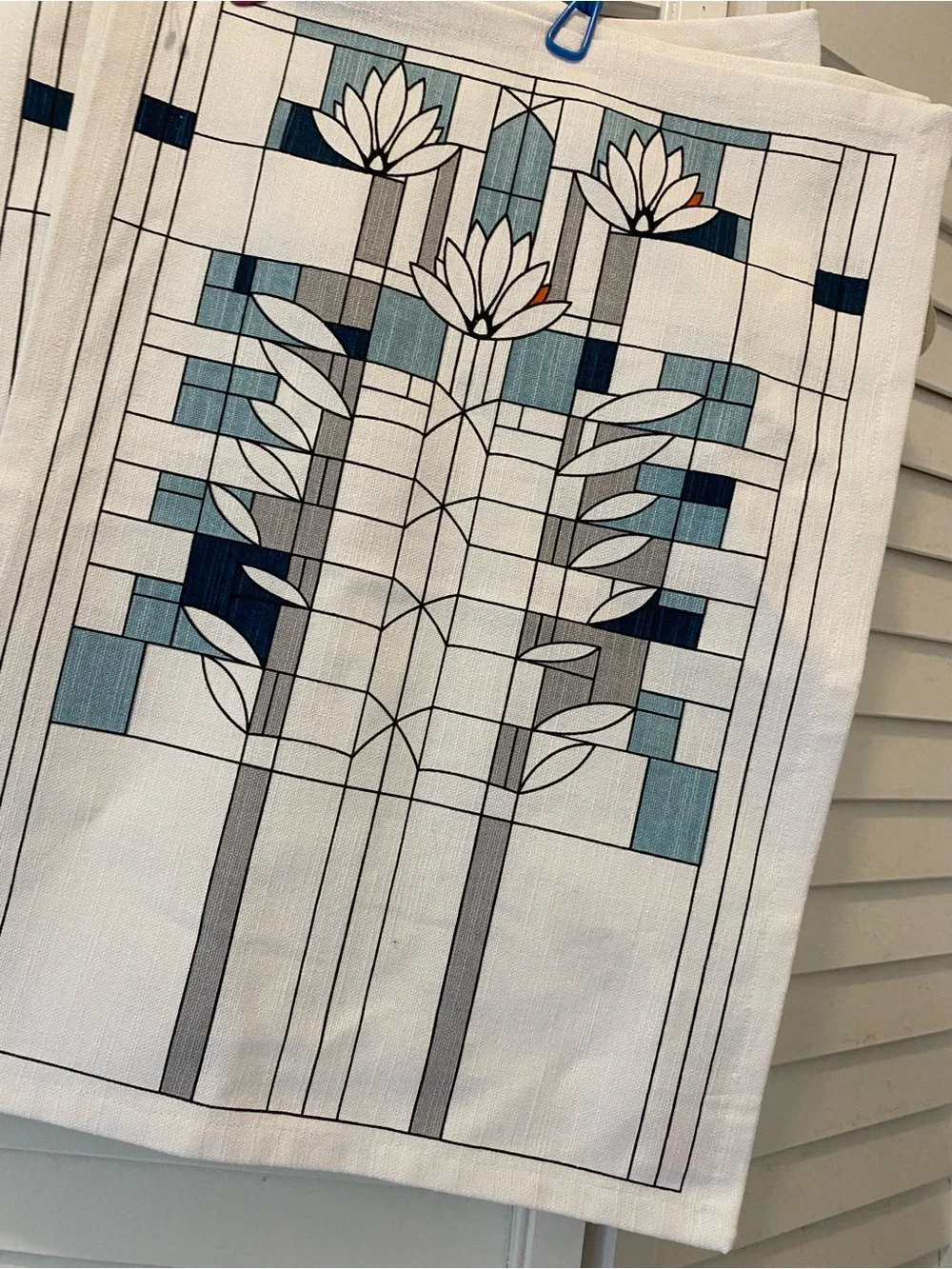 Frank Lloyd Wright (4) “Geo Floral Design Placemats” 13x18” White/Black/Blue NWT