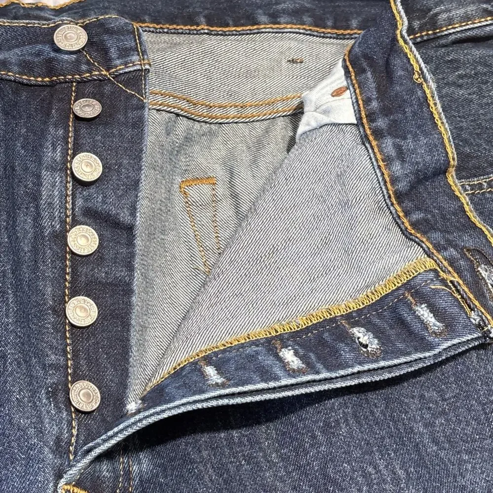 Levis 501 Mens 46x28 (46x27) Button Fly Dark Wash Denim Red Tag