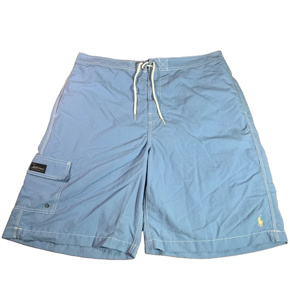 Vintage Polo Ralph Lauren Swim Trunks Men's XL 36x10 Blue Mesh Lined Drawstring