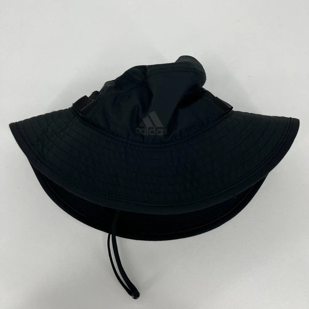 Adidas Sun Hat Men's One‎ Size Black Aeroready Drawstring Logo Cap Bucket