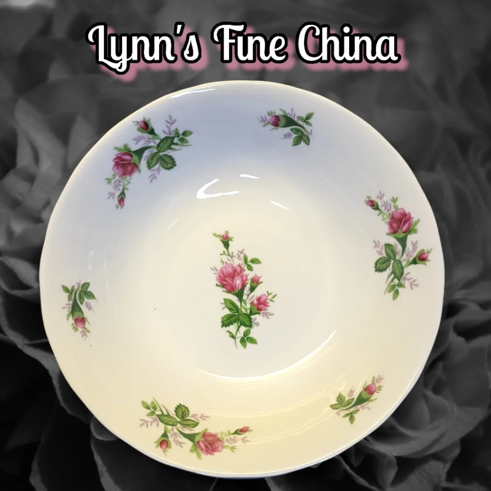 Vtg Serving Vegetable Bowl Platinum Rim Lynn's Fine China Victorian Rose