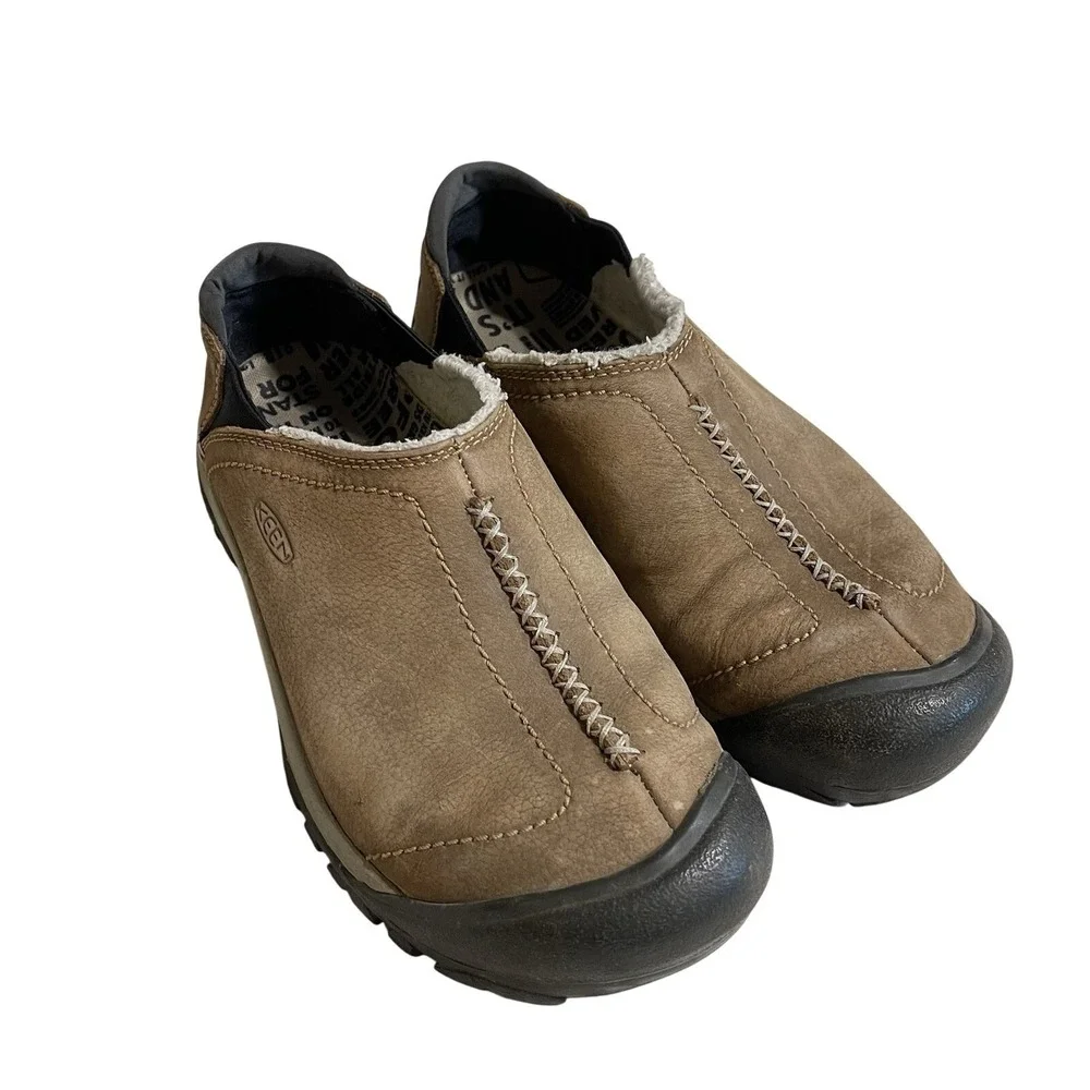 Keen Kaci Winter Fleece Slide Clog Men 9/39.5 Brown Tan Slip-On Slipper Suede
