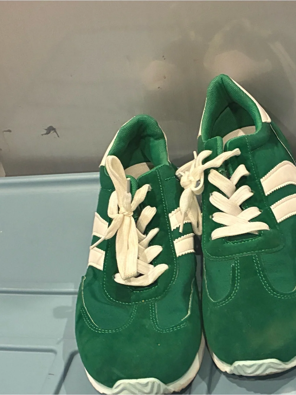 Men's Green Lace-Up Sneakers with White Three-Stripe Detail