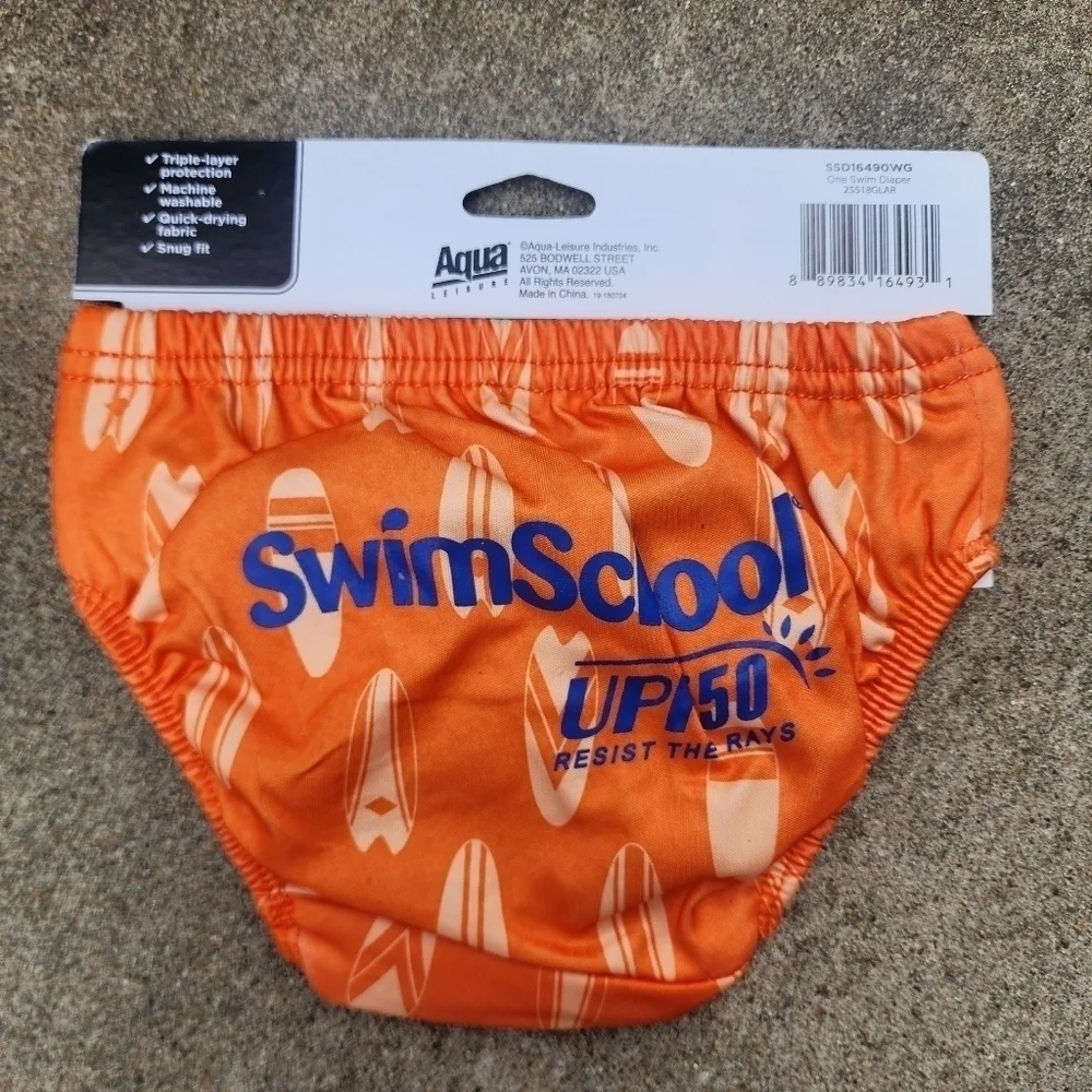 Swim School Swim Diaper Reusable Boy Orange Frog Graphic Size 6 Months 13-18lbs