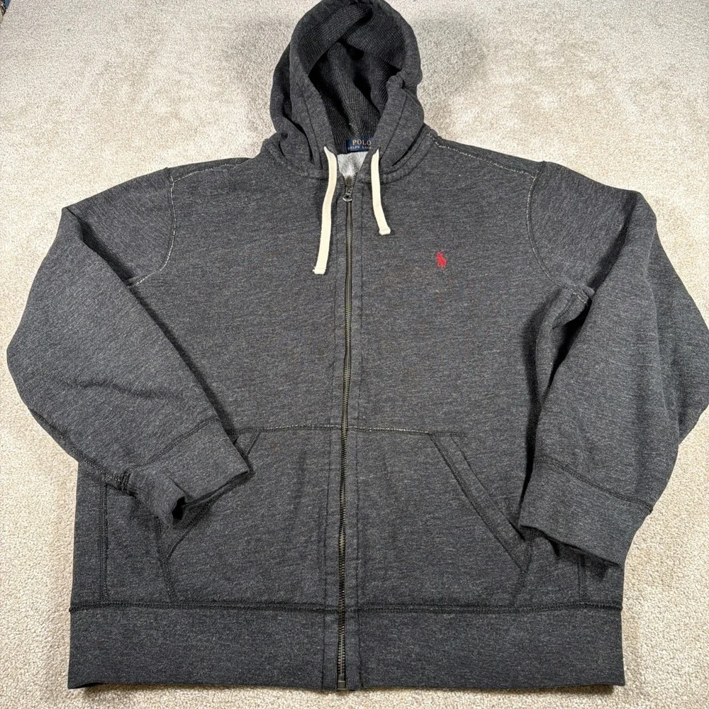 Polo Ralph Lauren Mens Full Zip Hoodie Sweatshirt XL Long Sleeve Charcoal Gray‎