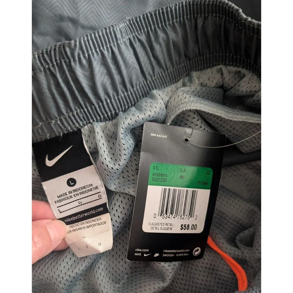 NWT Nike Mens Large Gray Orange Swim Trunks With Liner 717384