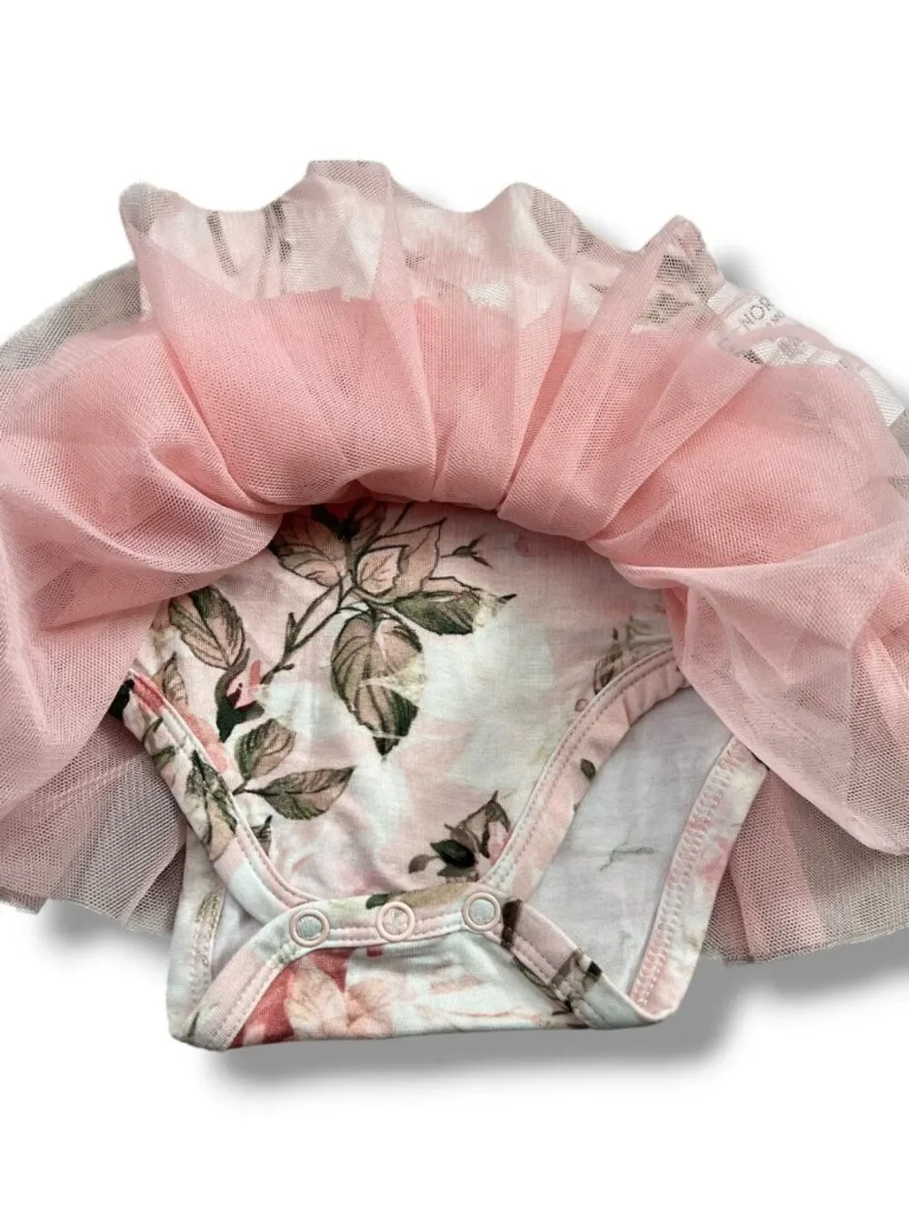 NWT Posh Peanut Short Sleeve Pink Floral Tulle Bodysuit Dress Size 3-6M