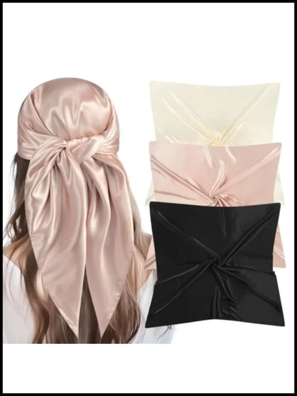 Large Square Satin Head Scarf 3Pcs Silk Like Bandana Hair Wraps