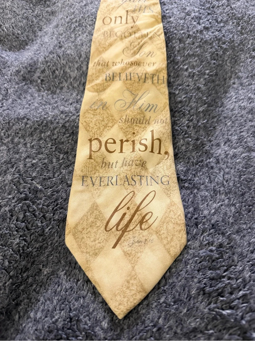 Larson John 3:16 Religious Novelty Tie Beige Argyle Print