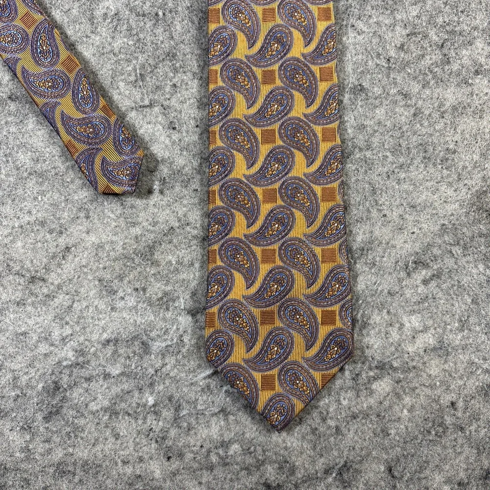 Jos. A. Bank Signature Men's Golden Blue Geometric Paisley‎ 100% Silk Necktie