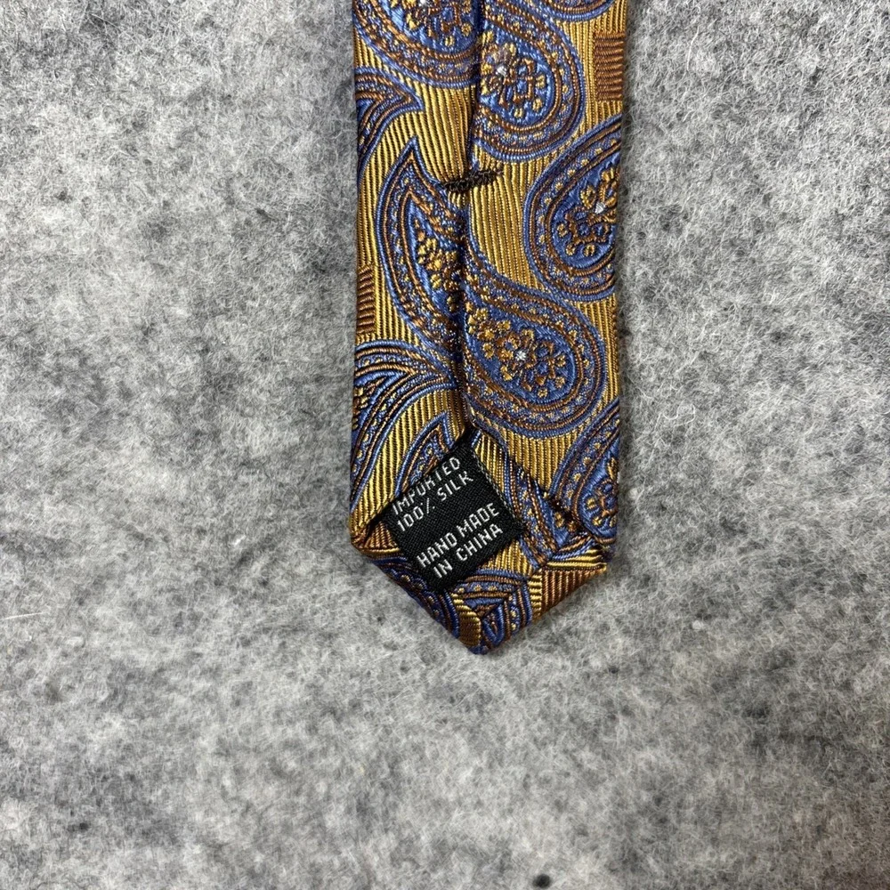 Jos. A. Bank Signature Men's Golden Blue Geometric Paisley‎ 100% Silk Necktie