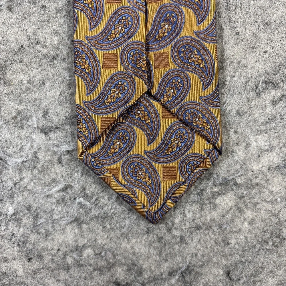 Jos. A. Bank Signature Men's Golden Blue Geometric Paisley‎ 100% Silk Necktie
