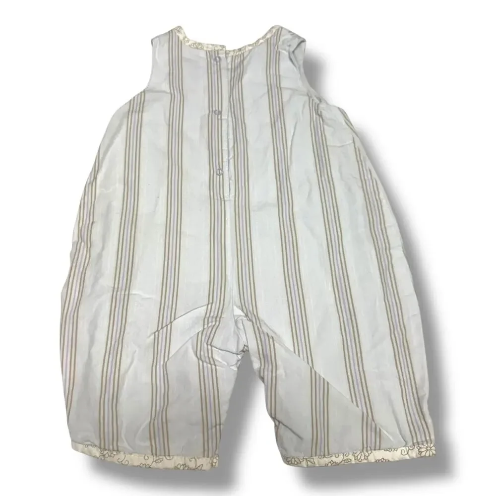 Colin & Colline 3 mo 60 cm‎ Blue Tan White Striped Romper French Girls Snaps