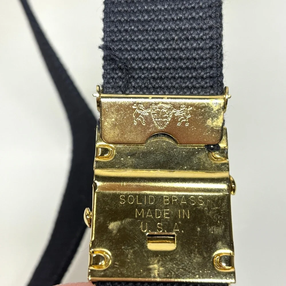 Web Belt Men‎ 34 Navy Blue Good Solid Brass Buckle USA Made Preppy Gorpcore