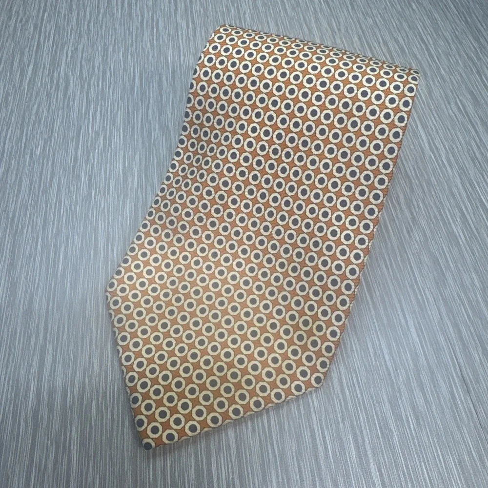 Polo Ralph Lauren Orange‎ Blue Polka Dot Silk Tie Made in Italy Classic Menswear