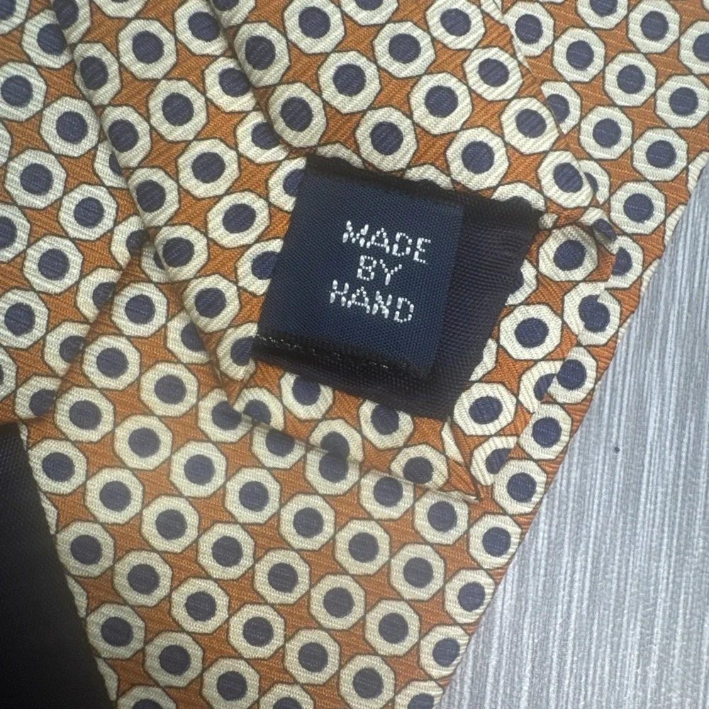 Polo Ralph Lauren Orange‎ Blue Polka Dot Silk Tie Made in Italy Classic Menswear