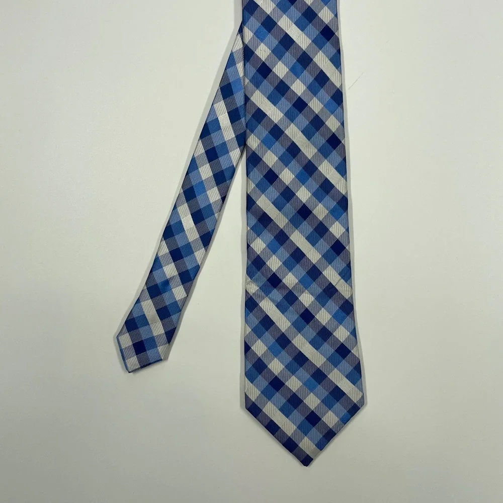 Nautica Blue Gingham Check Silk Necktie Mens OS