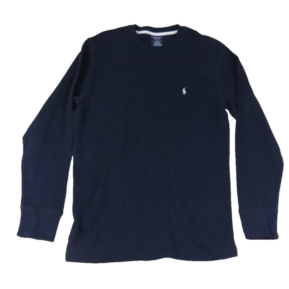 Polo Ralph Lauren Thermal Pony Shirt Mens‎ L Navy Waffle Knit Long Sleeve Logo