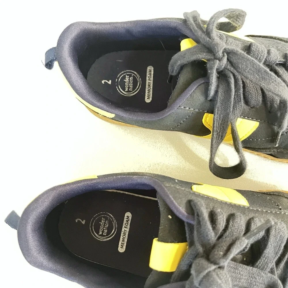Wonder Nation‎ Kids Memory Foam Athletic Shoes Dark Gray Yellow US 2 Synthetic
