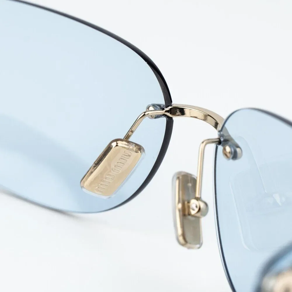 Miu Miu Men Sunglasses Gold Blue Rectangle Rimless MUA51S ZVN10P NEW AUTHENTIC