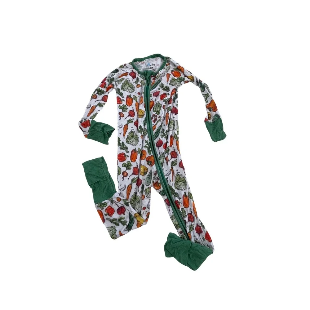 Little One Shop Vegetable Print Bamboo Pajamas 18-24 Months Green‎ zipper I02