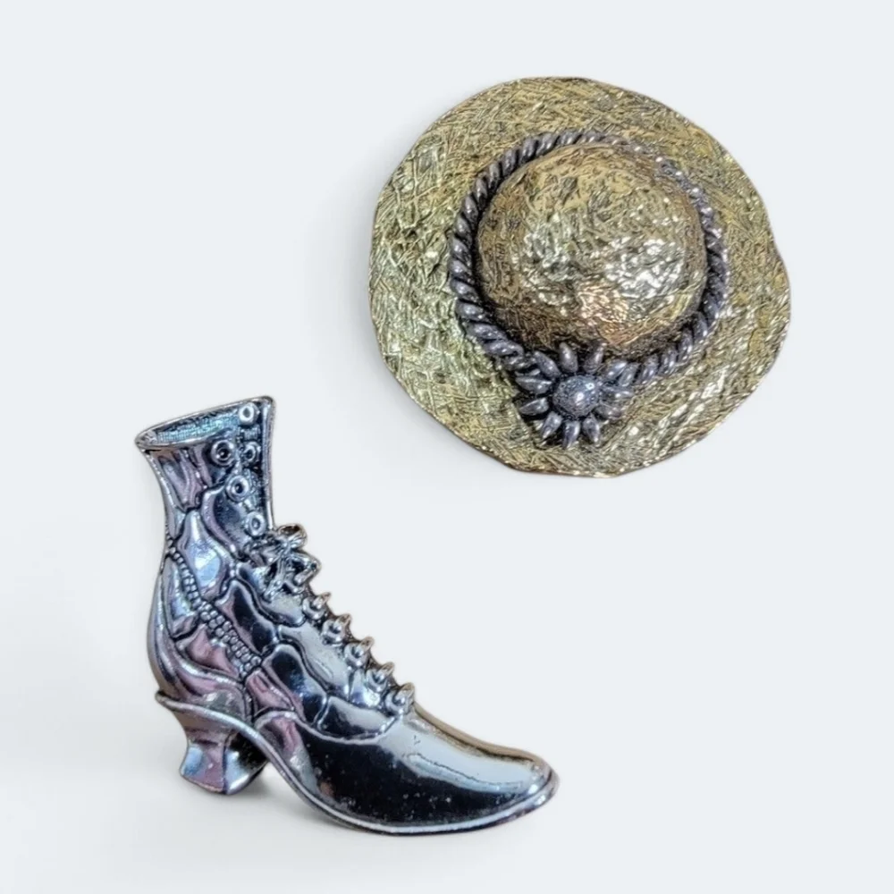 Set of 2 Vintage Brooches Premier Design Hat Pin 1929 Victoria Boot Pin