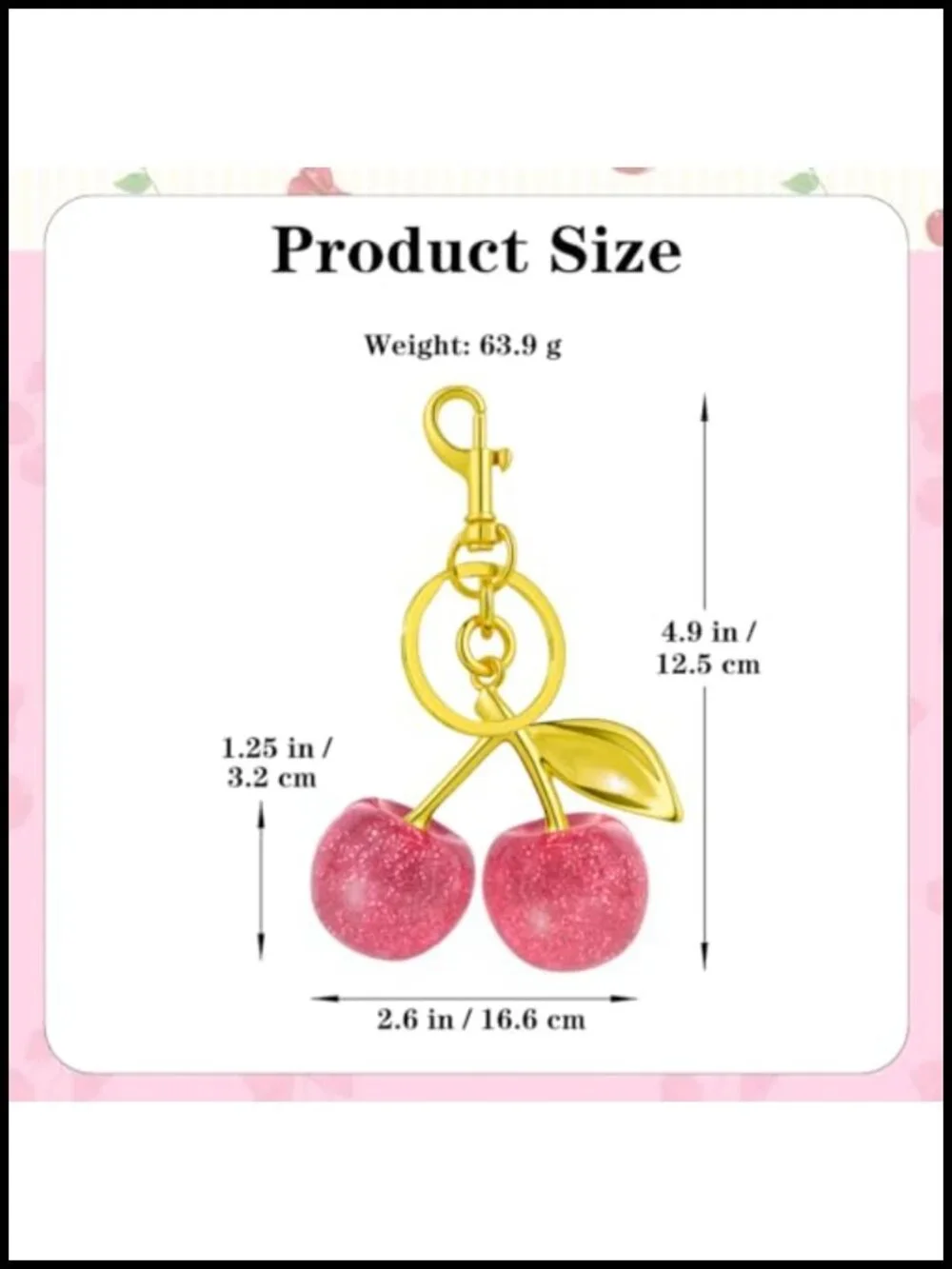 Glitter Cherry Keychain Set Bling Bag Charm for Women Handbag Accessories Resin