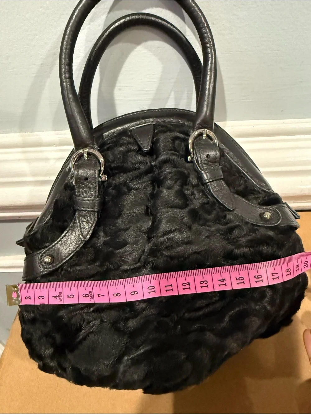 Salvatore Ferragamo Black Pony Hair Mini Top Handle Bag Made in Italy