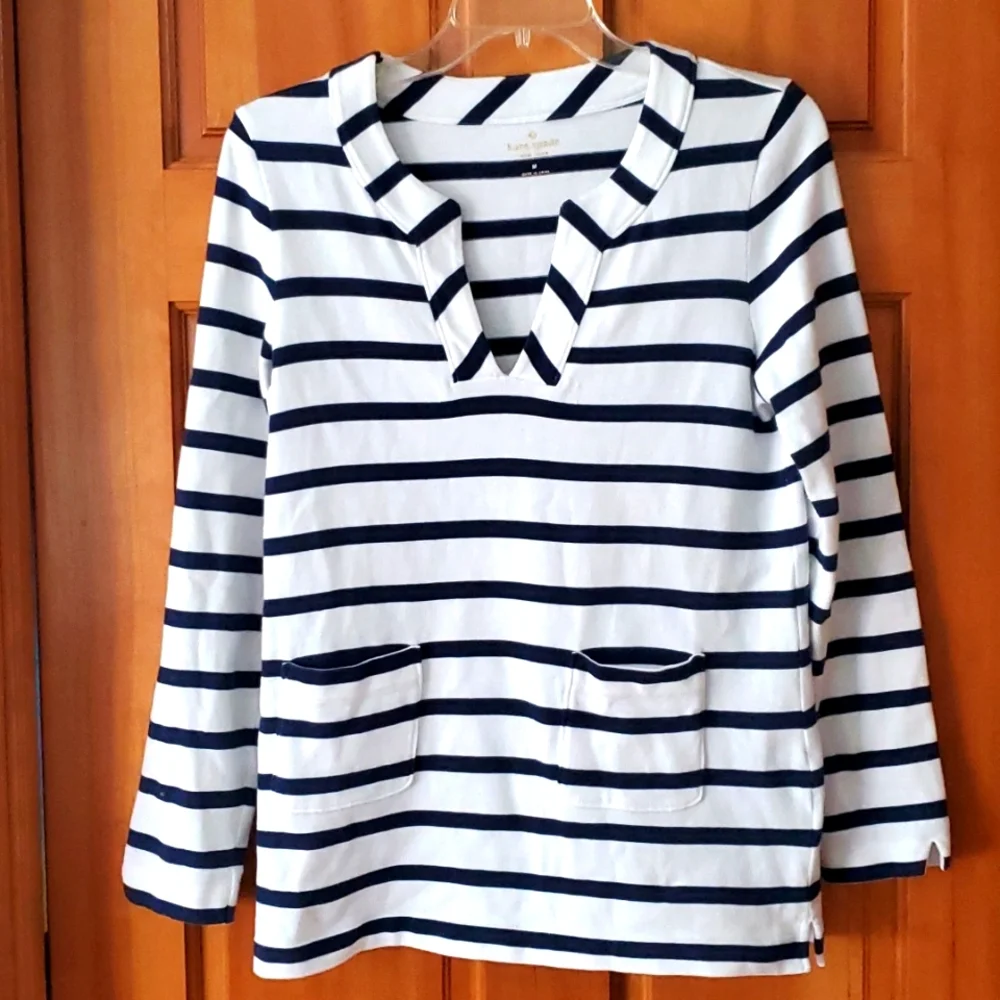 Kate Spade Tropez Nautical Navy Striped Womans Long Sleeve Top Size‎ Medium