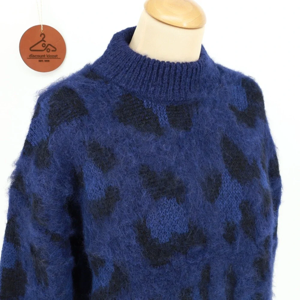 Kate Spade Wild Ones Leopard‎ Sweater Blue Black Alpaca Wool Size Medium NWOT