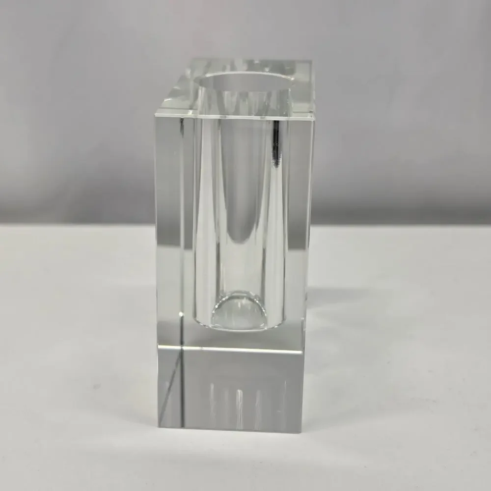 Vintage MCM Tizo Design Bud Vase Crystal Rectangular Minimalist Heavy Glass Art