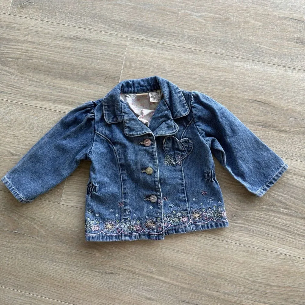 Faded Glory Baby Girls 12 Months Embroidered Blue Jean Jacket Denim Vintage Y2K