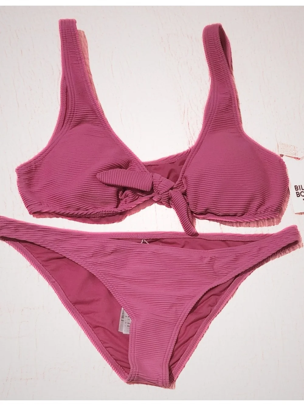Billabong Ribbed Tie-Front Bikini Set in Mauve Pink Size XLARGE JUNIORS GIRLS