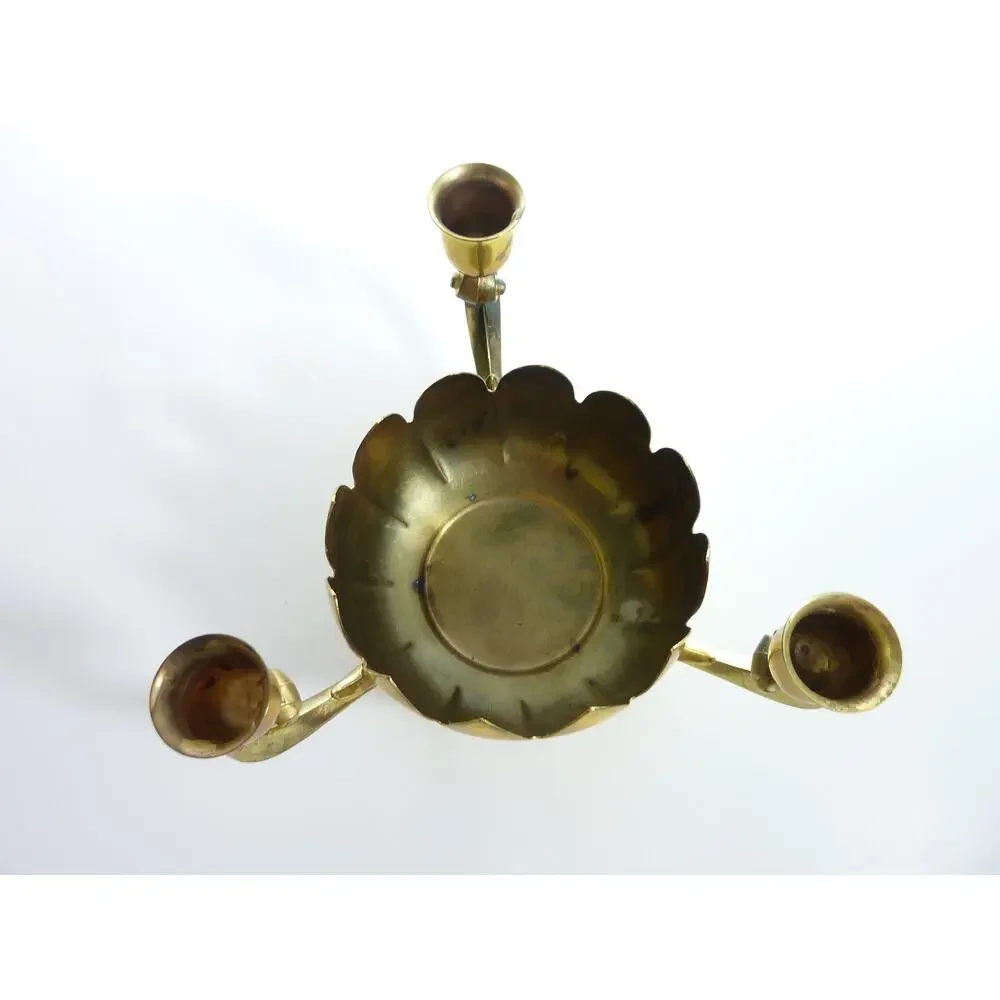 Vintage Leonards Brass Lotus Candle Holder 3 Arm Candelabra Hollywood Regency
