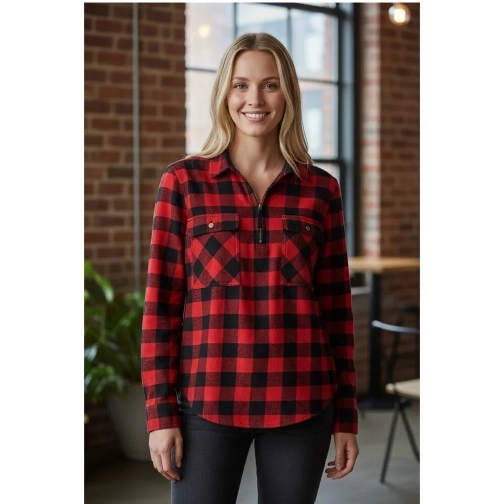 J. Crew Wool Blend Buffalo Check Navy Blue Red Plaid Shirt Shacket Size M