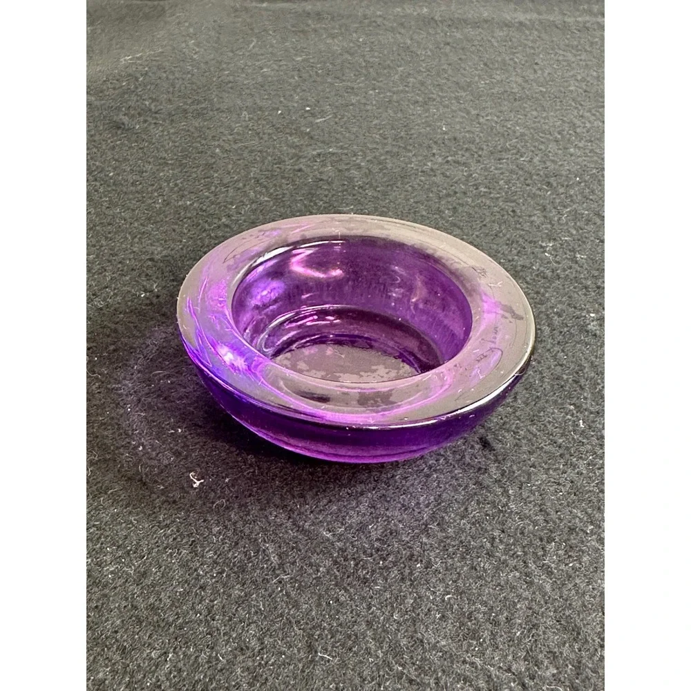 Vintage Purple Art Glass Small Round Trinket Dish Amethyst Tea Light Holder