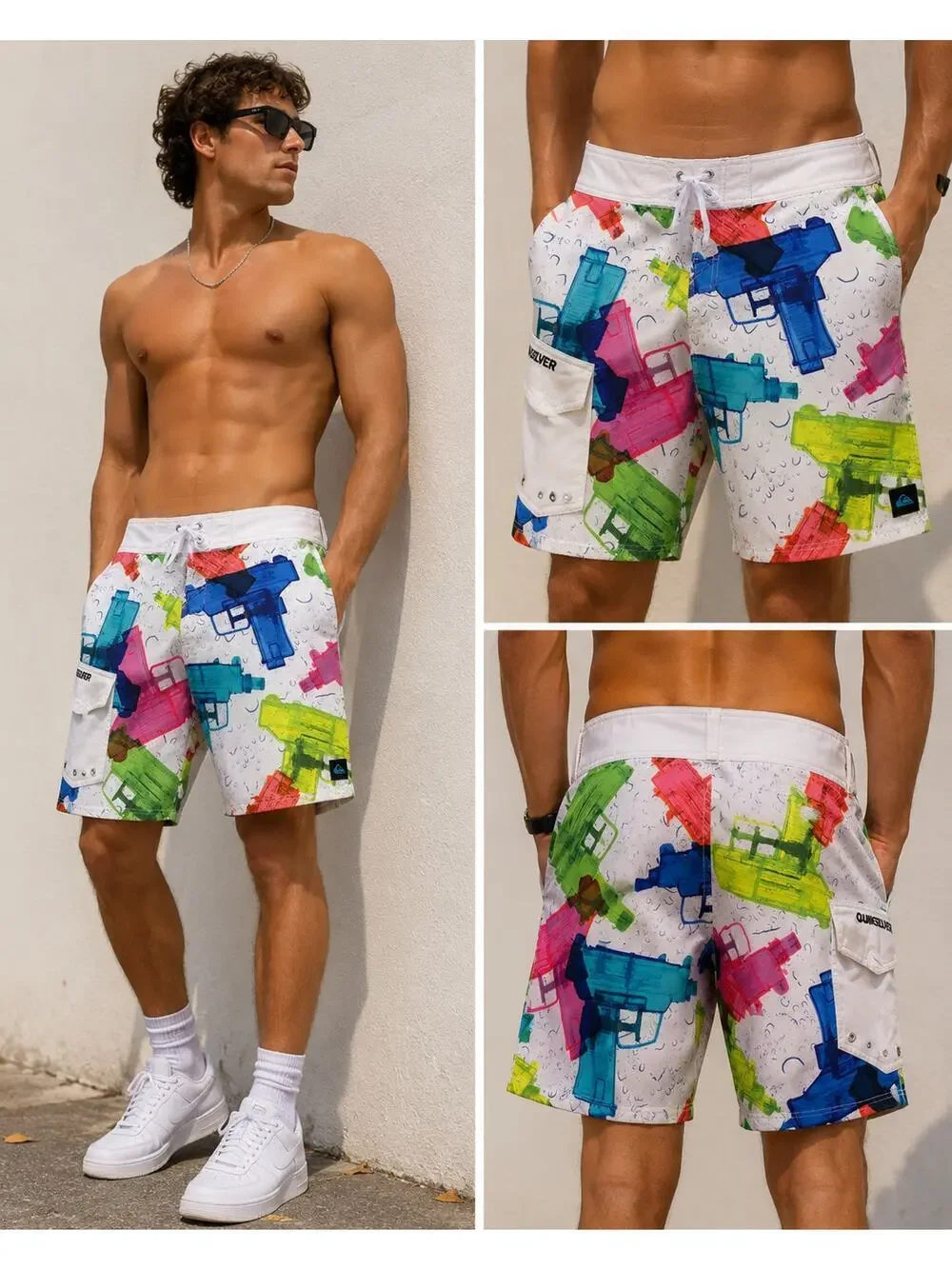 Quiksilver Cypher Series Board Shorts Water Gun Print White Multicolor Size 33