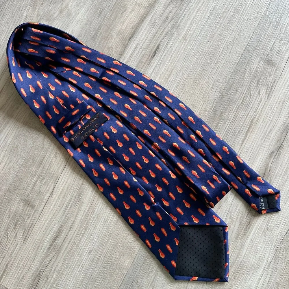 Buffalo Wing Wear Buffalo Chicken Wings 100% Silk Tie Dark Blue